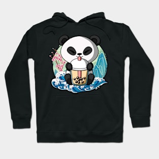 Boba Tea Panda Bear Japanese Great Wave Kanagawa Hoodie